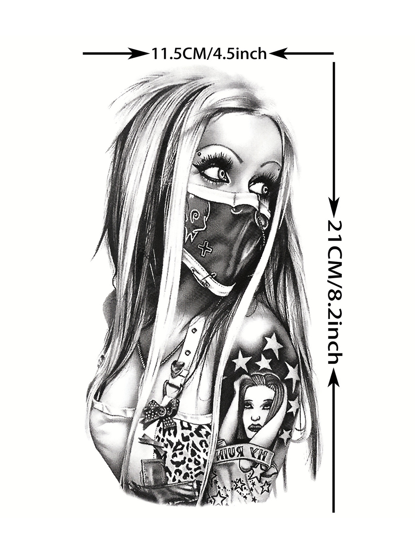 Dark Girl Sketch Temporary Tattoo